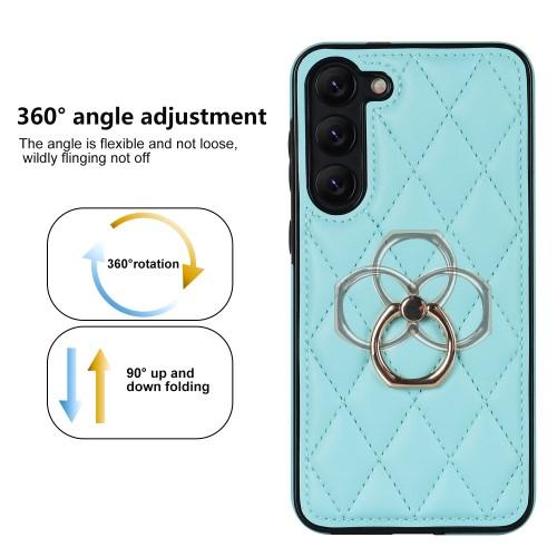 Samsung Galaxy S23 Rhombus Rhombus Mønster Deksel FingerRing - Himmelblå