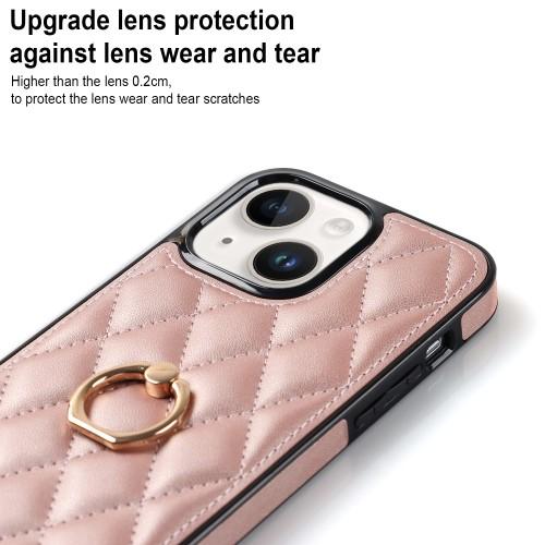 iPhone 14 Rhombus Rhombus Mønster Deksel FingerRing - Rose Gull