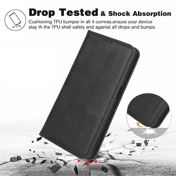 Google Pixel 7a Stand Phone Case Fuld Protection Pung Cover - Sort