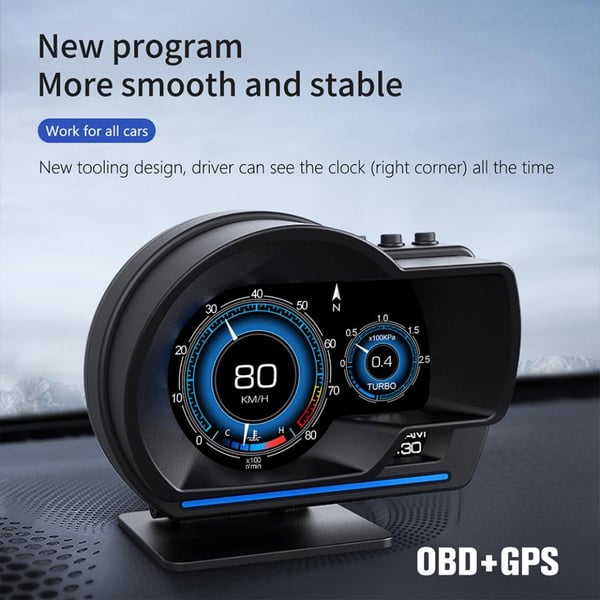 Hastighetsmåler HUD OBD2 GPS - skjerm Overhastighet RPM Alarm