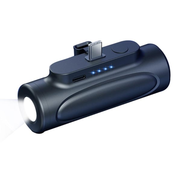 5000mAh bærbar telefonlader USB - C Powerbank med lommelykt