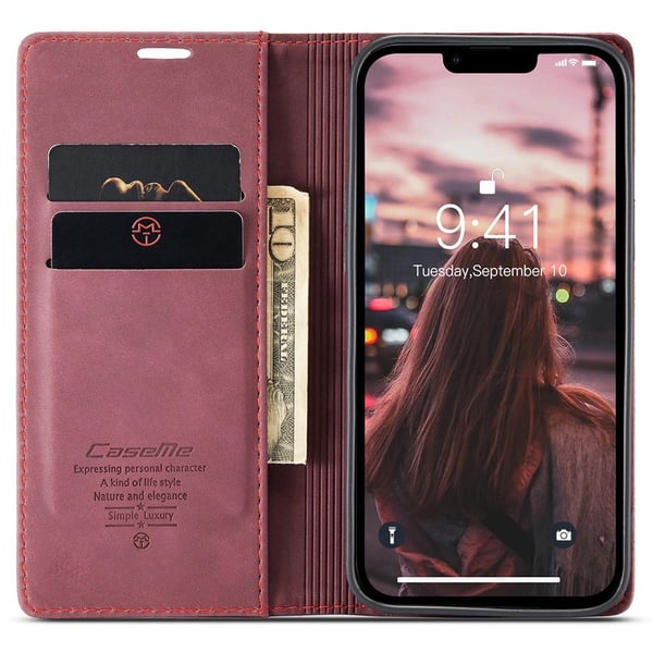 CASEME Retro lompakkokotelo iPhone 15 - Punainen