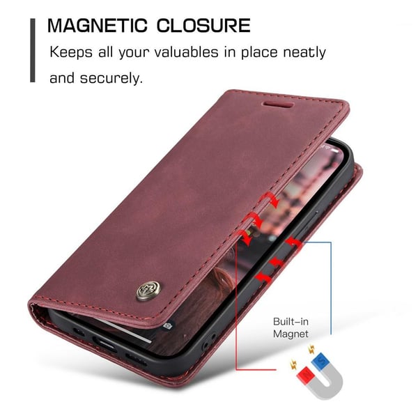 CASEME Retro lompakkokotelo iPhone 15 - Punainen