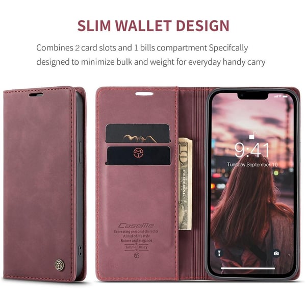 CASEME Retro Lompakkokotelo iPhone 15 Plus - Punainen