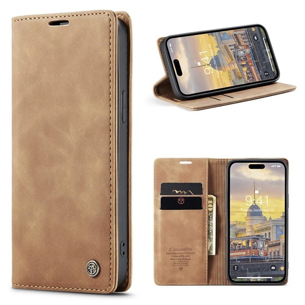 CASEME Retro Lompakkokotelo iPhone 15 Pro Max - Ruskea