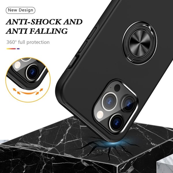 Til iPhone 15 Pro Max Finger Ring Kickstand Hybrid Taske - Sort
