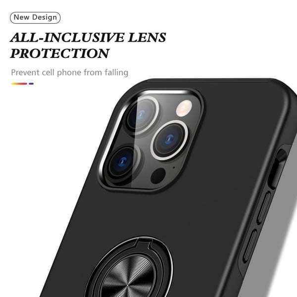 Til iPhone 15 Pro Max Finger Ring Kickstand Hybrid Taske - Sort