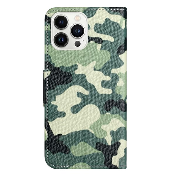Til iPhone 15 Pro Wallet Stand Case Telefoncover - Camouflage