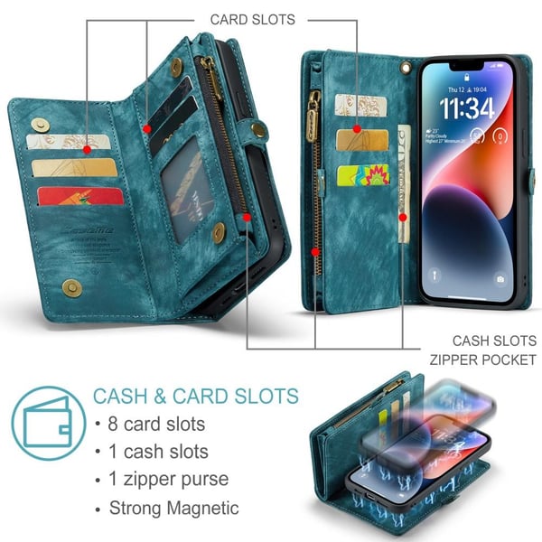 CASEME iPhone 15 Retro plånboksfodral - Blå
