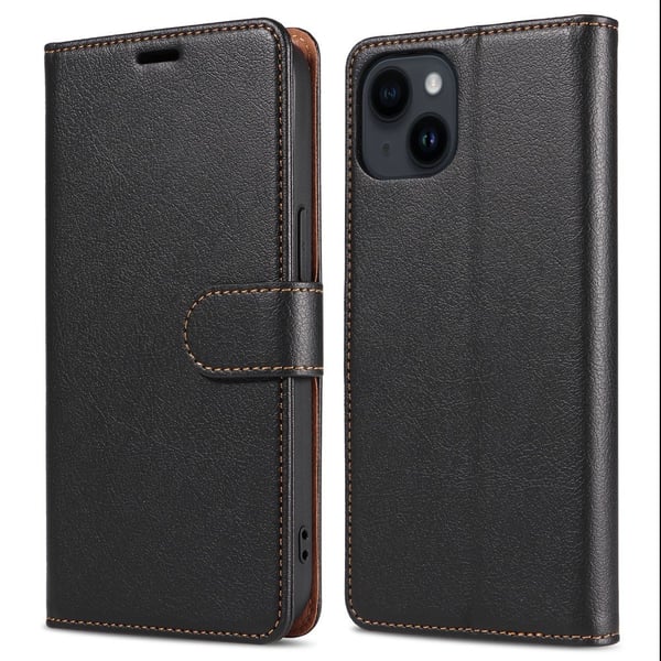 Til iPhone 15 Plus Retro Lommebok - deksel/Deksel - Svart
