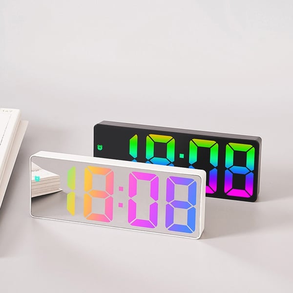 LED Klokke Elektronisk Digital Vekkerklokke Fargerik 12/24H Hvit