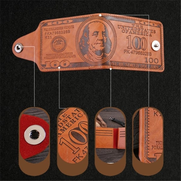 Wallet Exchange 100 Dollar Bill Money Bifold Kortholder - Brun