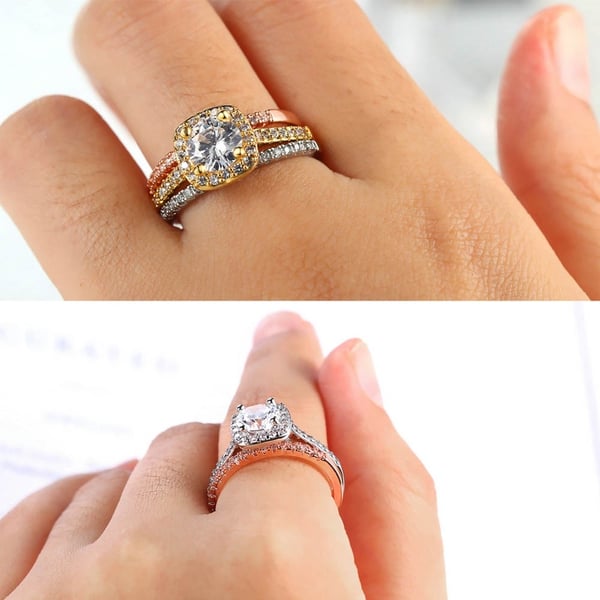 2stk Ringer Cubic Zirconia Stabelbar - Størrelse 6/Rose Gold