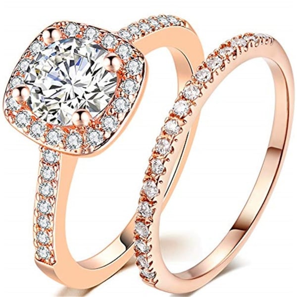 2stk Ringer Cubic Zirconia Stabelbar - Størrelse 8/Rose Gold