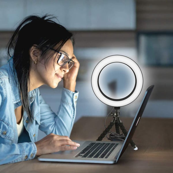 Selfie-lampe/ring light (20 cm) og justerbart stativ