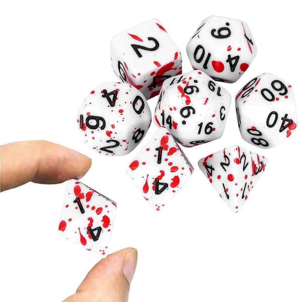 7x Terninger for Dungeons & Dragons (DnD) - Hvit/Rød