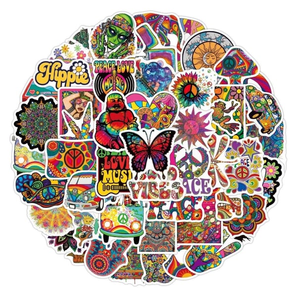 Klistremerker - hippie - 50 stk
