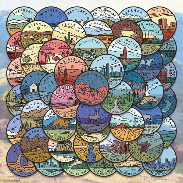Klistremerker - amerikanske stater - 50 stk