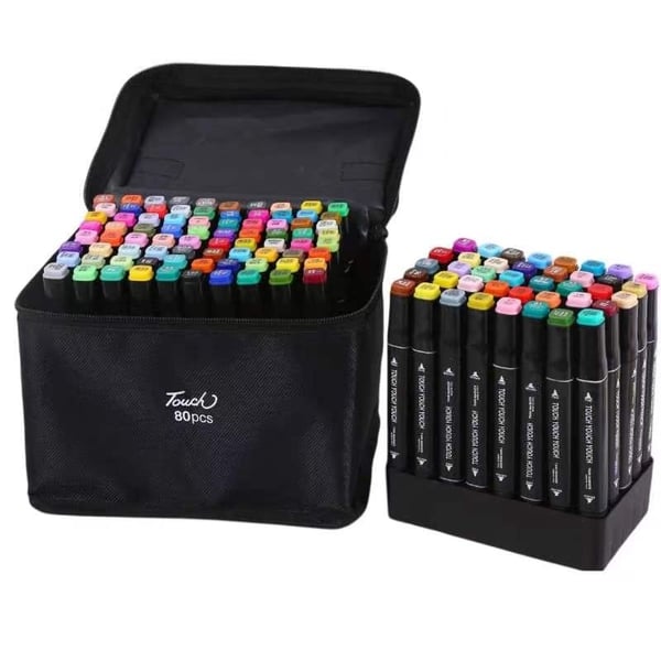 80-Pack - Tuschpennor med Fodral - Dubbelsidiga - Pennor