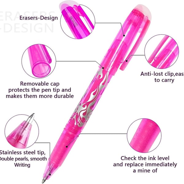 Suddbara Bläckpennor, Raderbara bläckpennor  med gel - 12-pack