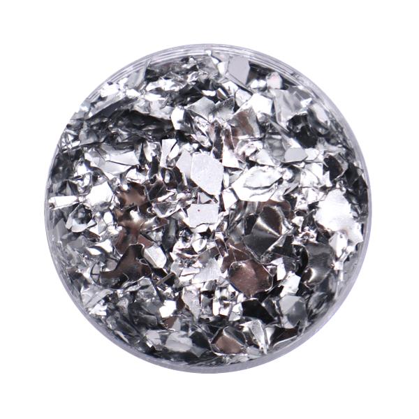 Negleglitter - Flakes / Mylar - Sølvmetallic - 8ml - Glitter