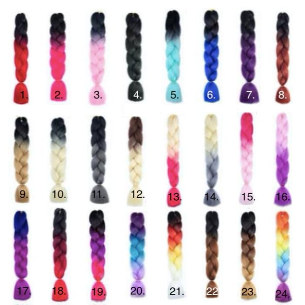 Jumbo-punos, Ombre-punos, Rasta-punos - 24 väriä