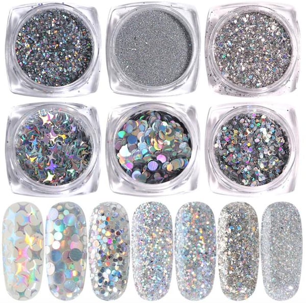 8 stk negleglitter glitter, Negledekorasjoner