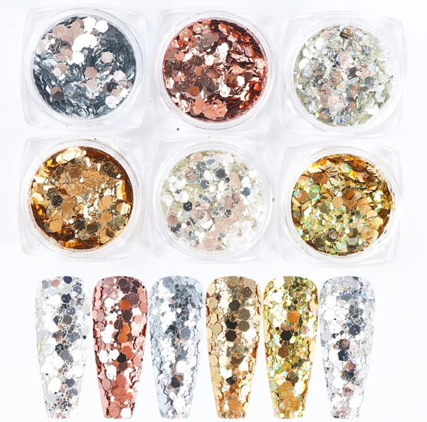 6 stk negle glitter glitter, Negle dekorationer