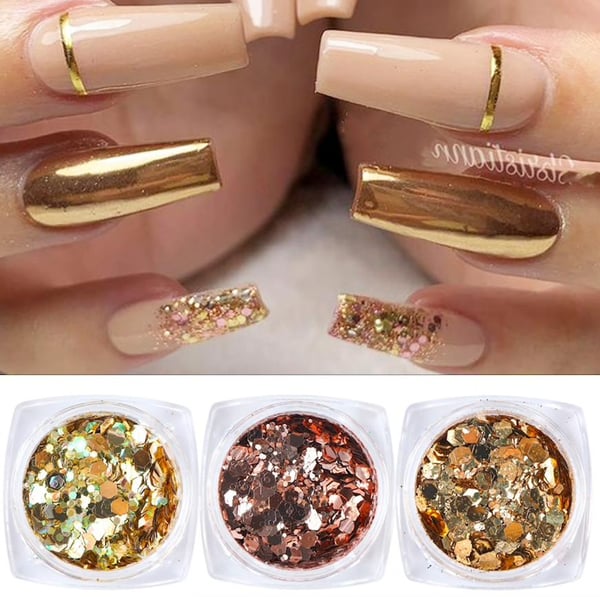 6 stk negle glitter glitter, Negle dekorationer