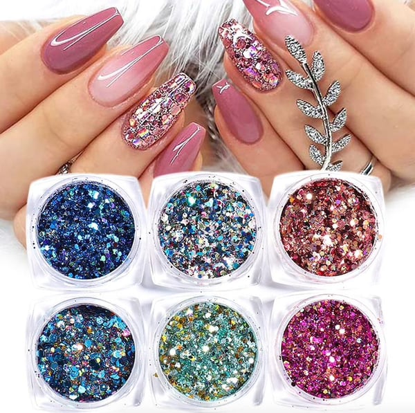 6 kpl kynsi glitter glitteriä, kynsikoristeita 6 kpl kynsi glitter glitteriä, kynsikoristeita