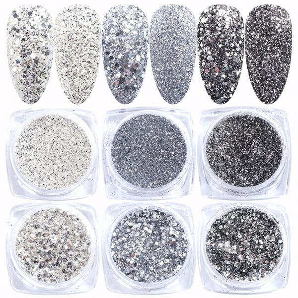 6 stk negleglitter glitter, Negledekorasjoner