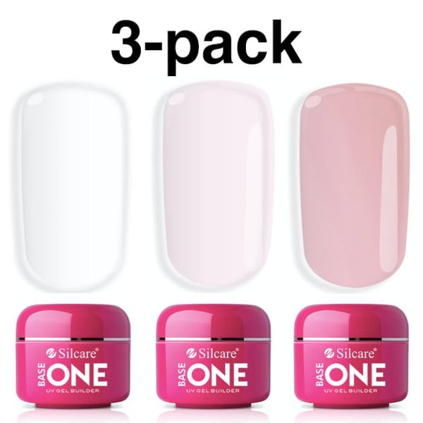 3-pak Base one - Builder - Klar, Pink, Cover 45g UV gel 3-pak Base one - Builder - Klar, Pink, Cover 45g UV gel