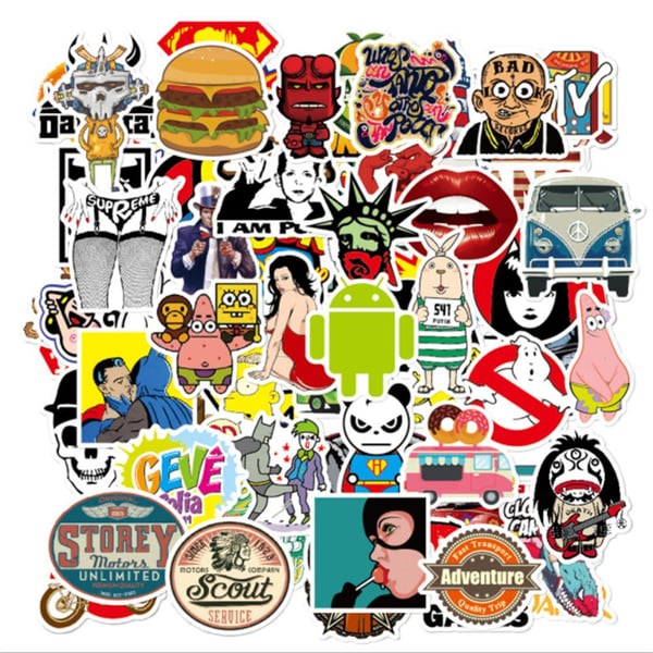 De kikkerstickers, 50 stuks, skateboard, graffiti-stickers, motorfietsen, fiets, snowboard, bagage, laptop, auto, koffer voor kinderen en jongeren, waterdichte vinylstickers