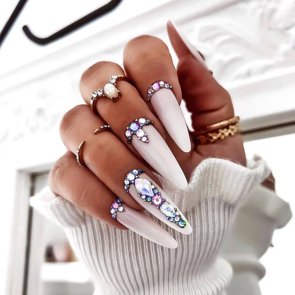 1440 stk Zirkonsteiner - Hvit opalblanding - Rhinestones negldekorasjoner