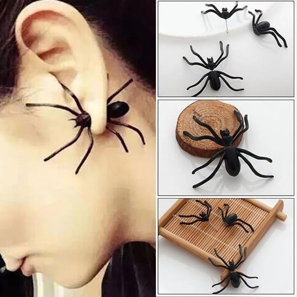 Halloween Ørering Spider - Sort Spider -