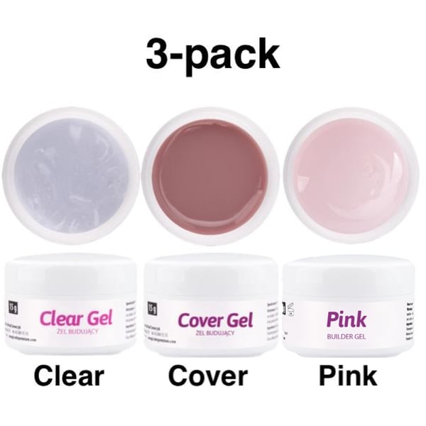 3-pak NTN - Builder - Klar, Pink, Cover 45g UV gel