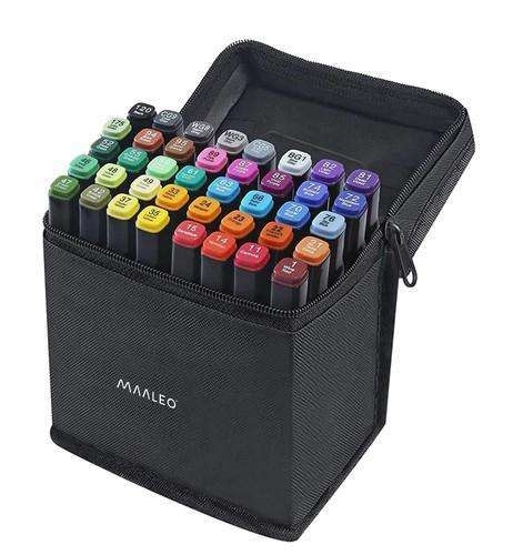 40-Pack - Tuschpennor med Fodral - Dubbelsidiga - Pennor