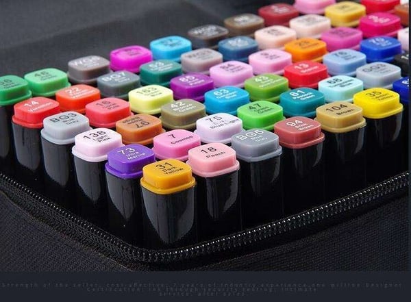 40-Pack - Tuschpennor med Fodral - Dubbelsidiga - Pennor