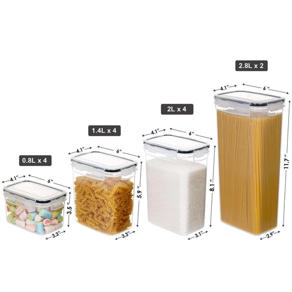 Oppbevaringsbeholdere for organisert pantry - 14-pakning med lufttette lokketiketter