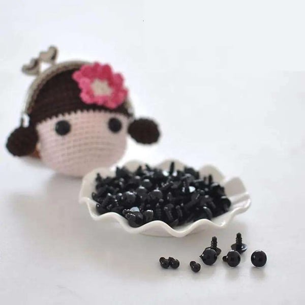 Amigurumi Sikkerhetsøyne - 10 par (20 stk) Svarte øyne, 18mm