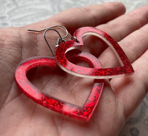 Örhängen Hjärta RÖD Hearts Glitter Valentine Alla Hjärtans Dag