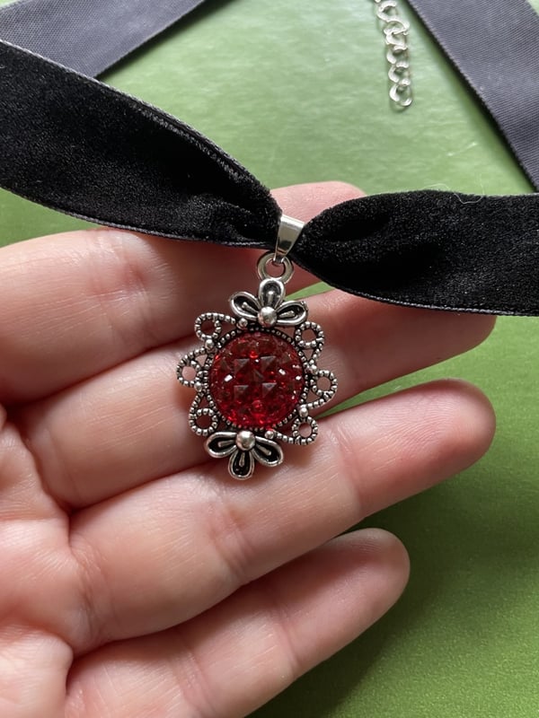 Choker Djupröd Glitter/Druz  Goth Rock Sammet velver