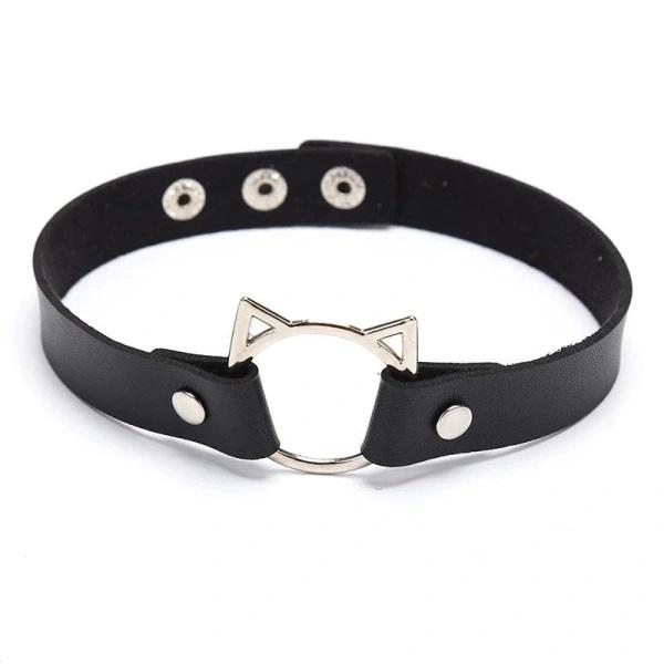 Choker O-ring KATT Cat Kitty Ear Svart PU-Läder Kawaii Anime