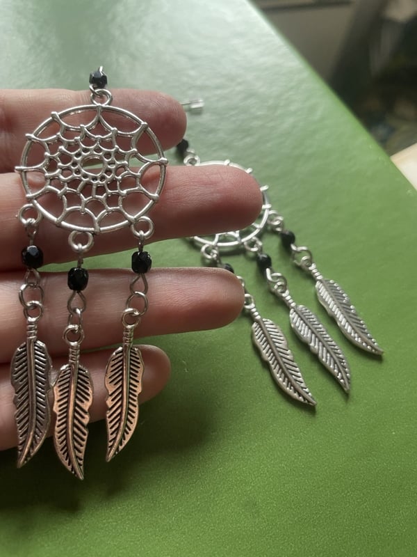 Örhängen Drömfångare Silver Mandala Svart Goth Rock Rostfria Krokar