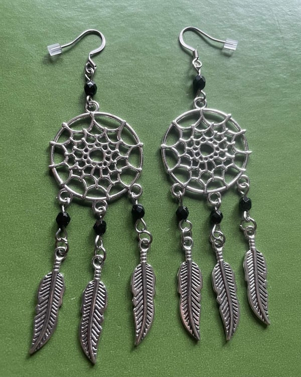 Örhängen Drömfångare Silver Mandala Svart Goth Rock Rostfria Krokar