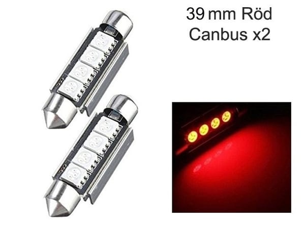 C5W SV8.5 LED-lamppu Canbus, 39 mm, punainen, 2 kpl pakkaus.