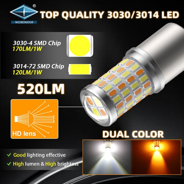 T25 3157 p27/7w Led-lamput kelta-valkoinen siru kaksivärinen 2-pack.