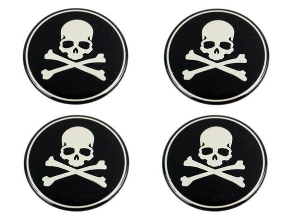 Dödskalle emblem till centrumkåpor, hjulnavsskydd, fälg, 4-pack, styling. Dödskalle emblem till centrumkåpor, hjulnavsskydd, fälg, 4-pack, styling.