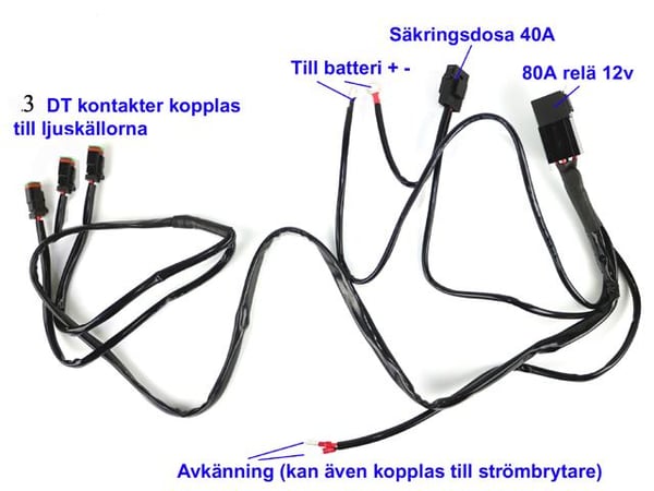 Kabelsats 80A reläkabel strömkabel arbetsljus ledramp 3x DT