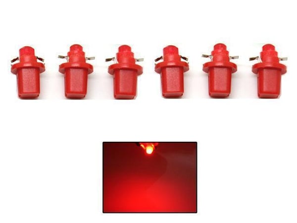 B8,5D Röda Ledlampor med 1st COB ledchip 6-pack instrumentlampa 12v
